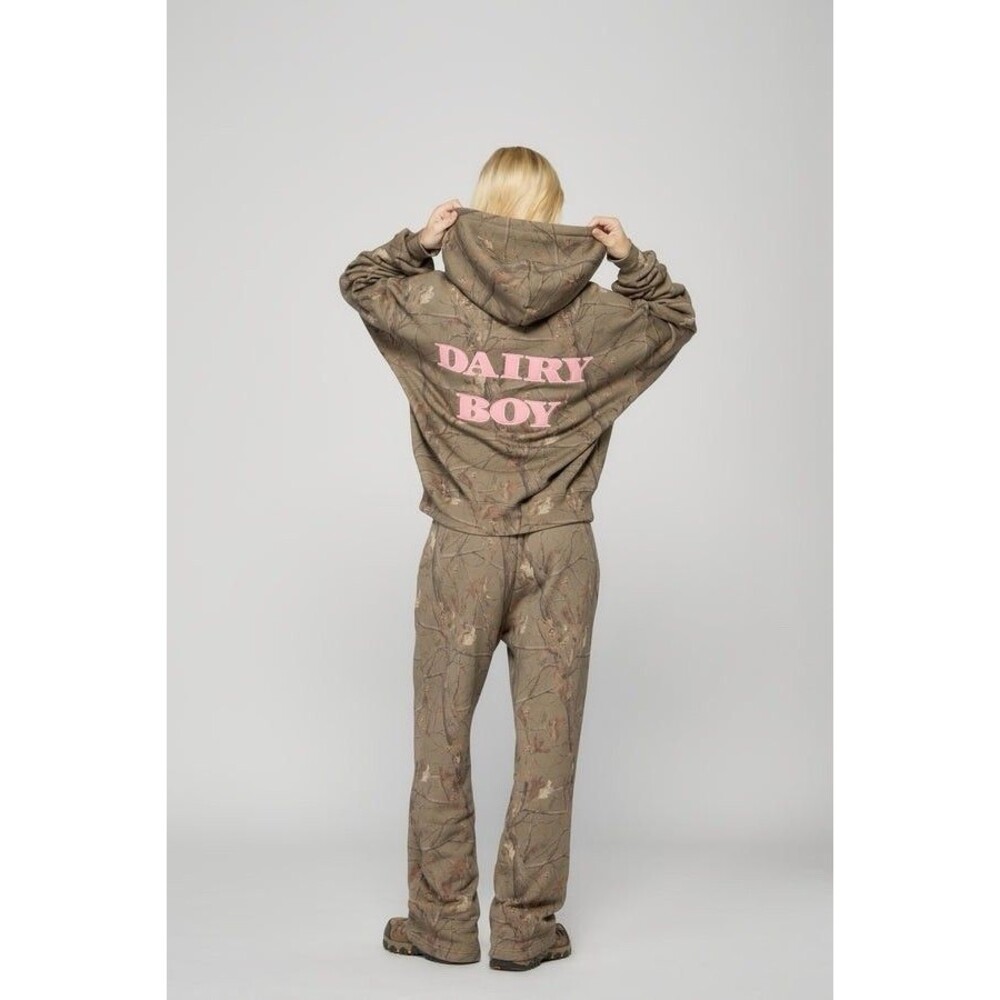 Dairy Boy The Boyfriend Hoodie Evergreen Camo/Pink Appliqué Women's Size Large
